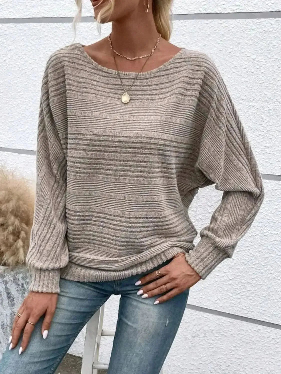 Full Size Round Neck Long Sleeve Top - Bad Moms Club