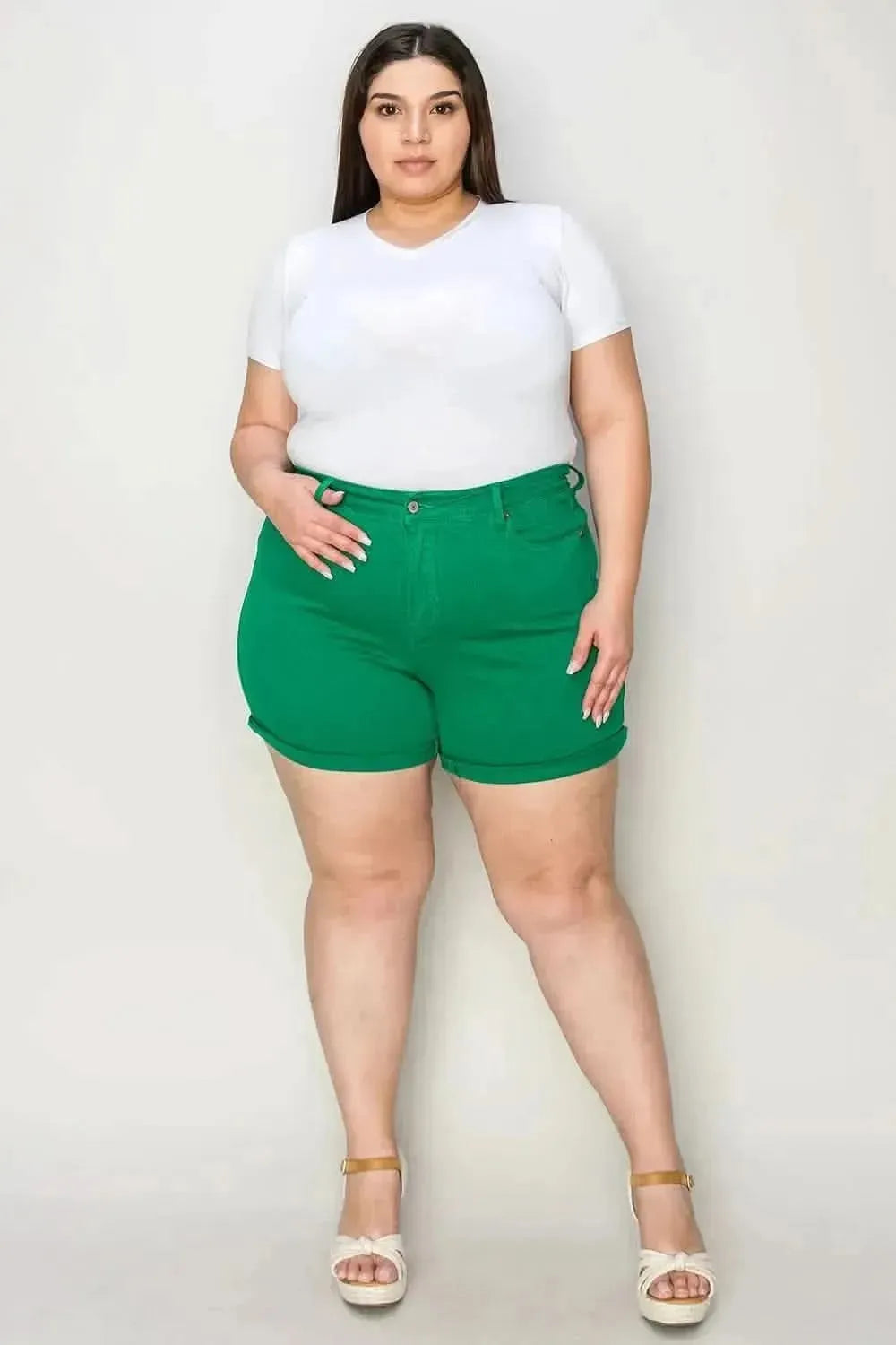 Judy Blue Full Size Tummy Control Garment Dyed Denim Shorts - Bad Moms Club
