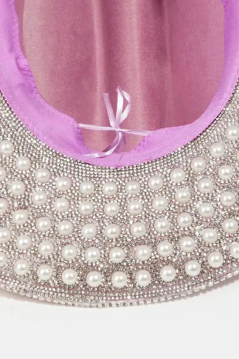 Fame Pave Rhinestone Pearl Trim Cowboy Hat - Bad Moms Club