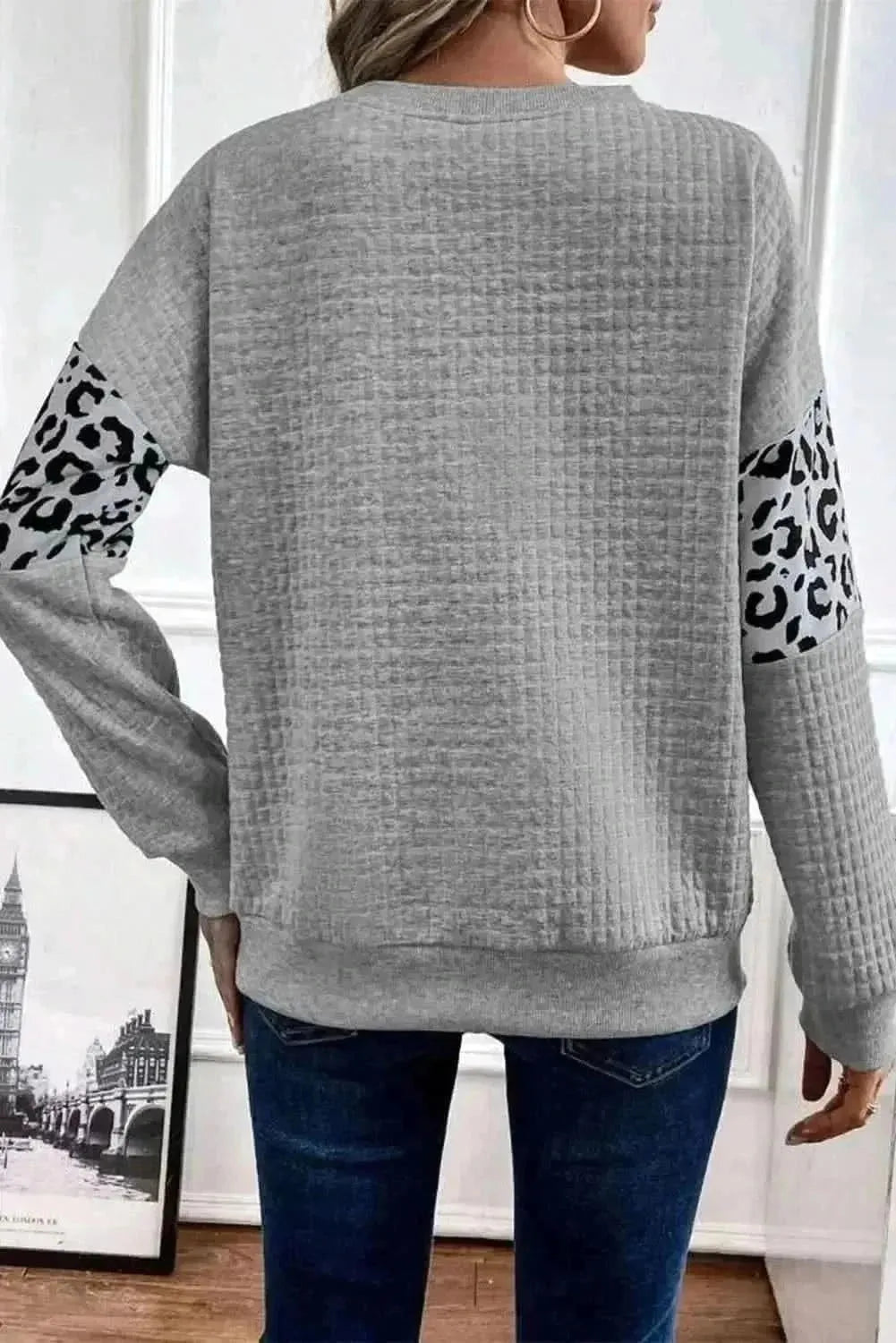 Leopard Round Neck Long Sleeve Sweatshirt - Bad Moms Club