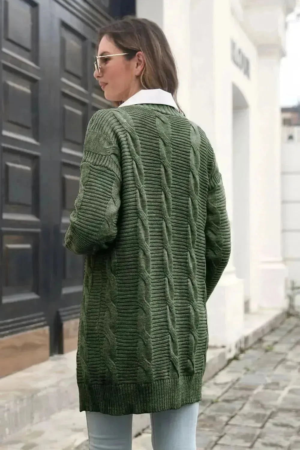 Open Front Cable-Knit Cardigan - Bad Moms Club
