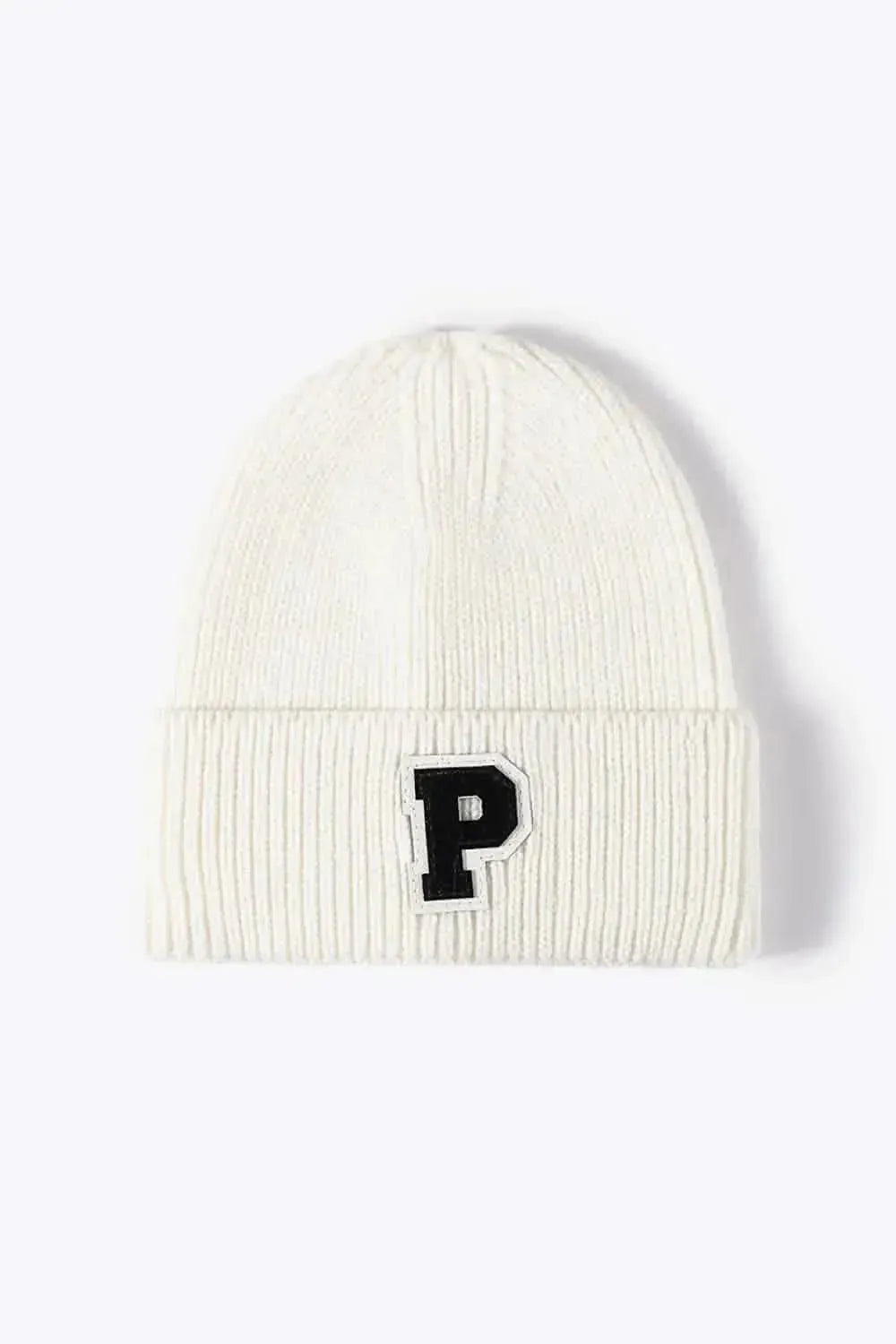 Letter Patch Cuffed Knit Beanie - Bad Moms Club