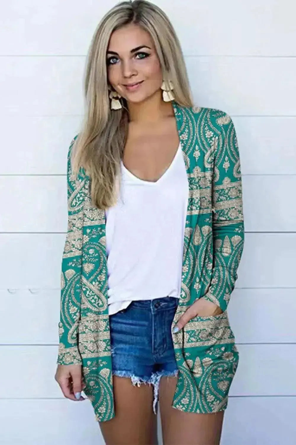 Printed Long Sleeve Cardigan - Bad Moms Club