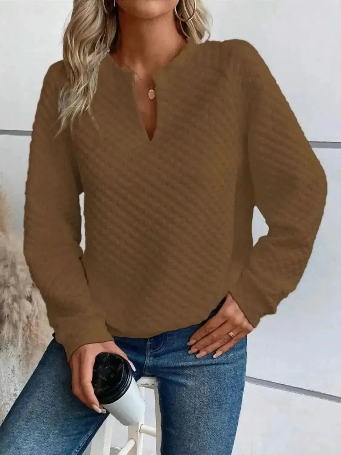 Notched Long Sleeve Sweatshirt - Bad Moms Club