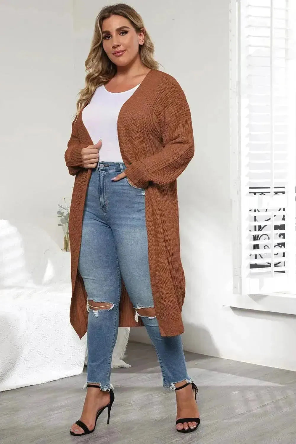 Plus Size Open Front Long Sleeve Cardigan - Bad Moms Club