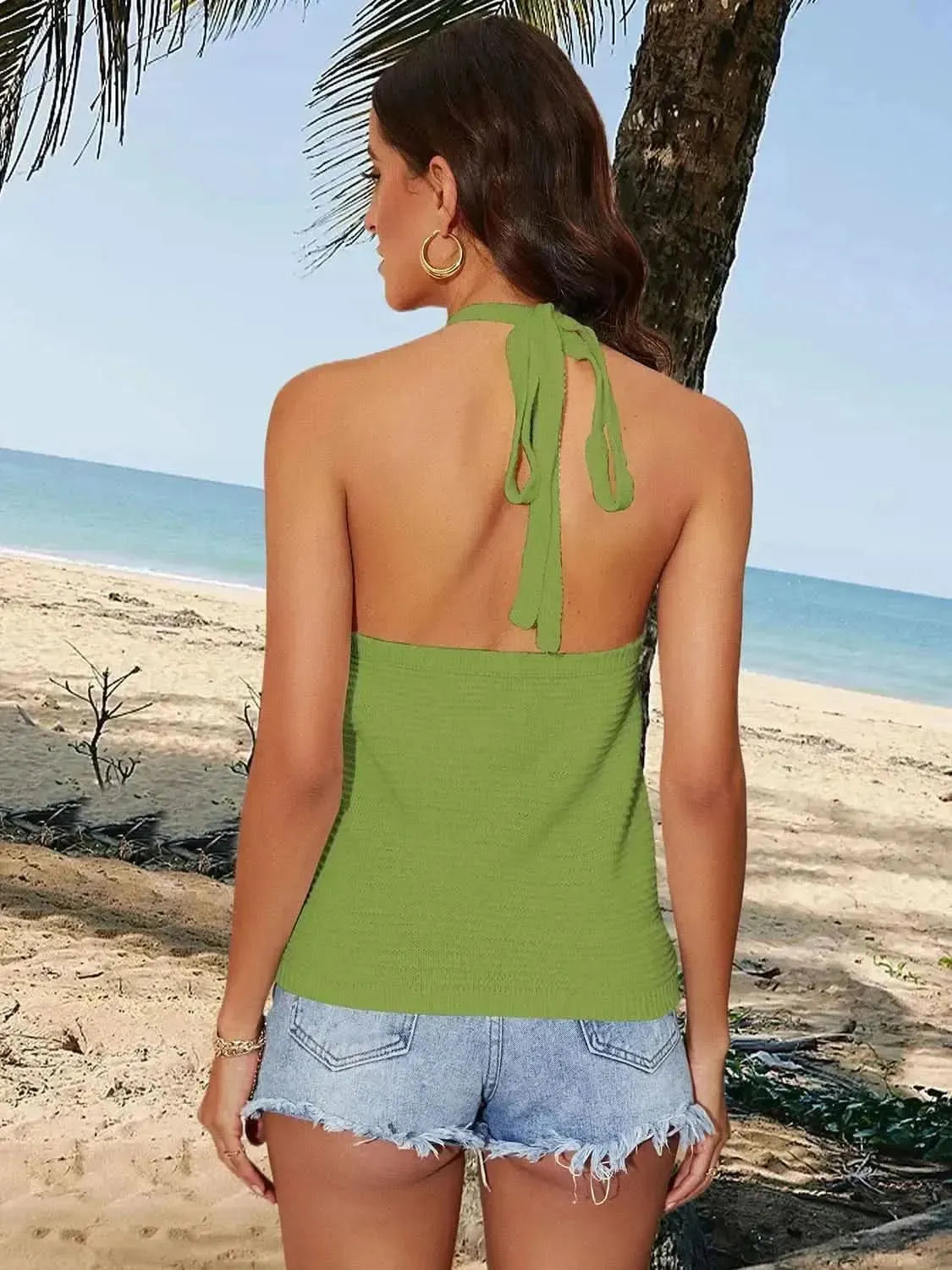 Tied Contrast Halter Neck Tank - Bad Moms Club