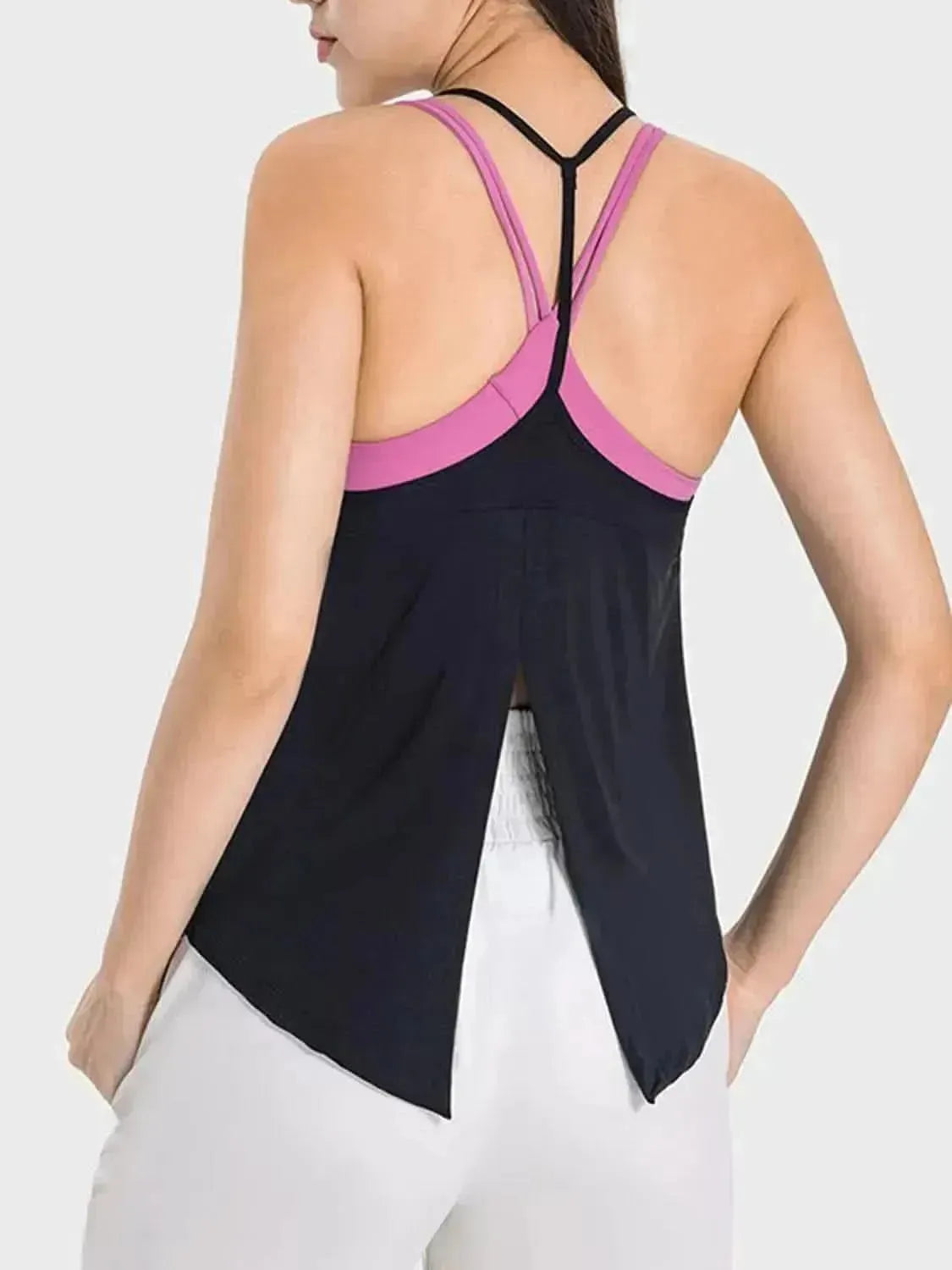 Slit Spaghetti Strap Scoop Neck Active Cami - Bad Moms Club