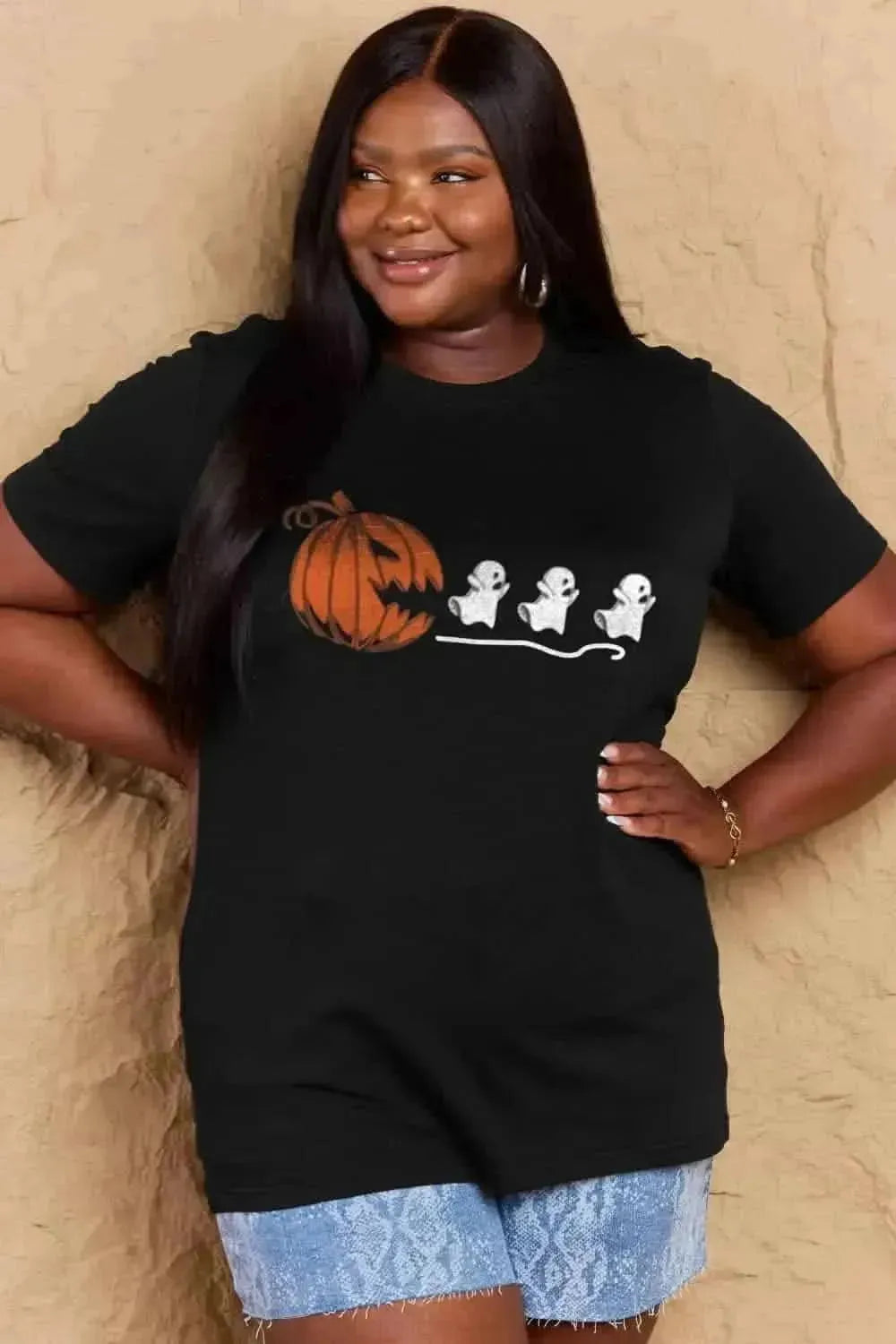 Simply Love Full Size Jack-O'-Lantern Graphic Cotton T-Shirt - Bad Moms Club