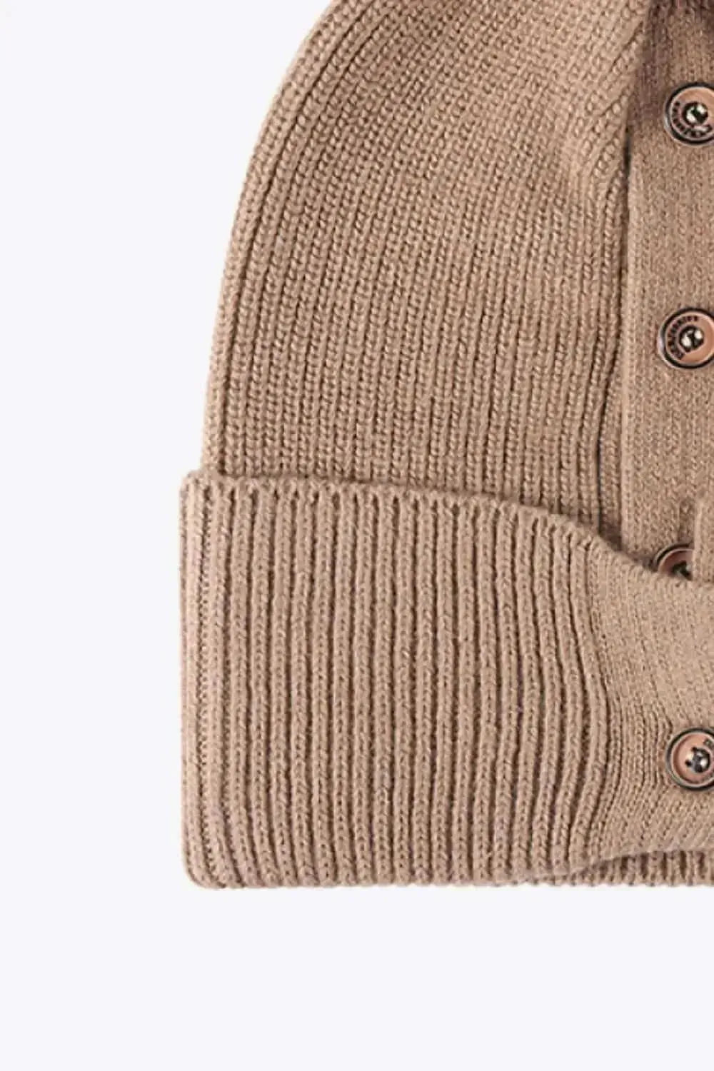 Button Detail Rib-Knit Cuff Beanie - Bad Moms Club