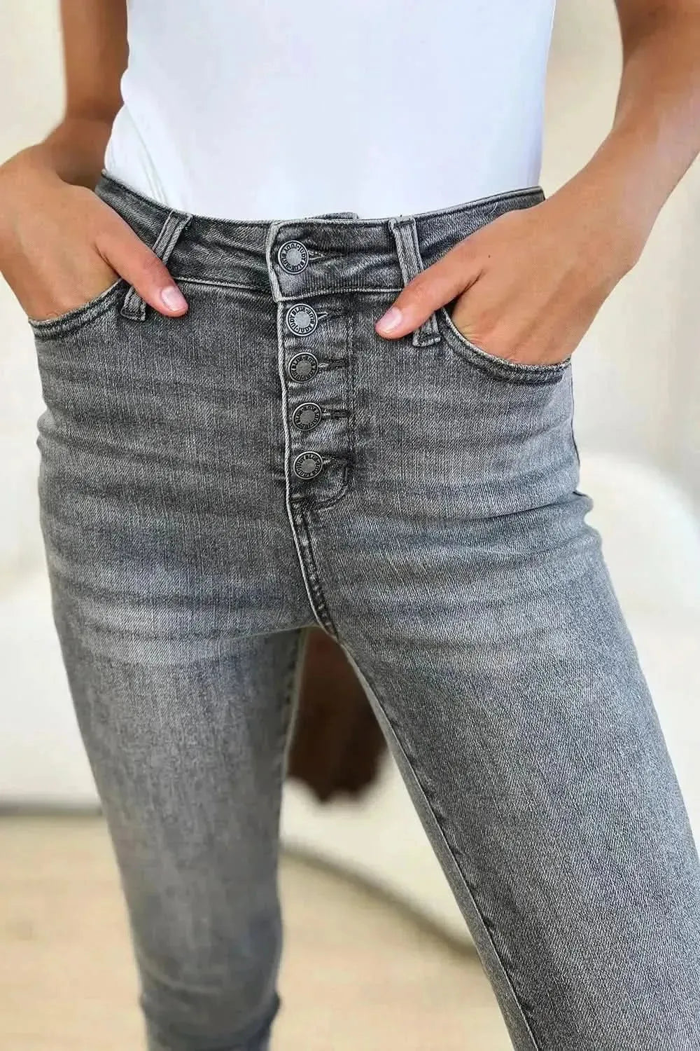 Judy Blue Full Size Button Fly High Waist Cuffed Capris - Bad Moms Club