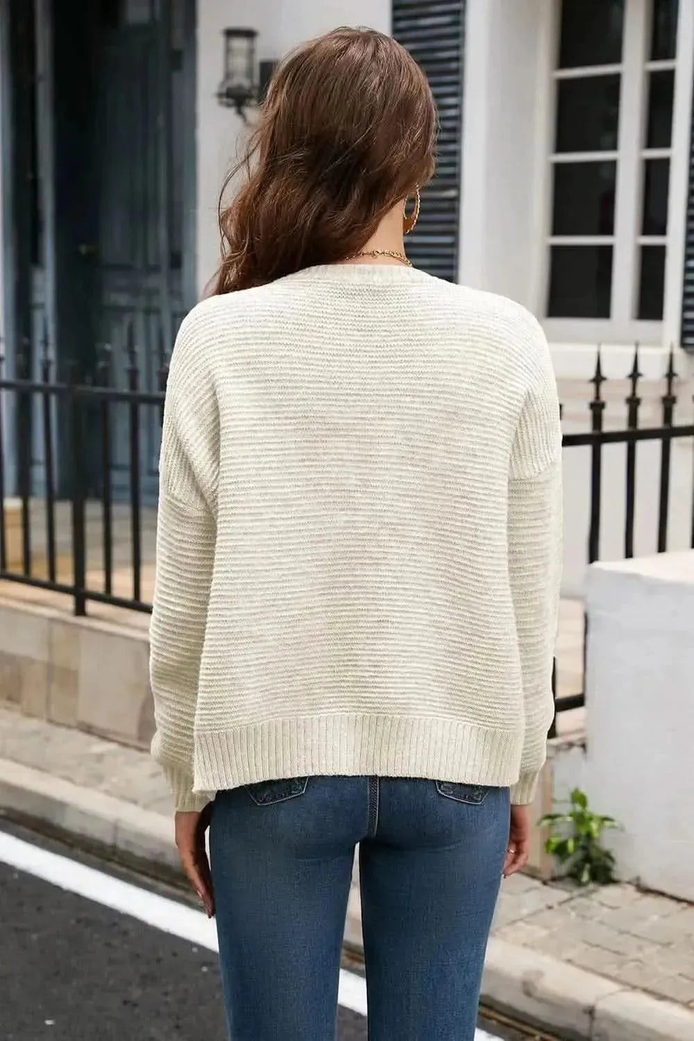 Horizontal Ribbing Button Down Cardigan - Bad Moms Club