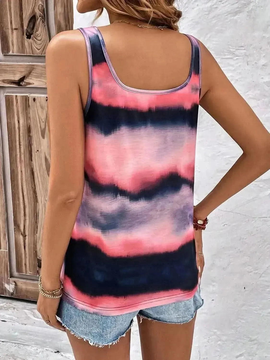 Tie-Dye Scoop Neck Wide Strap Tank - Bad Moms Club