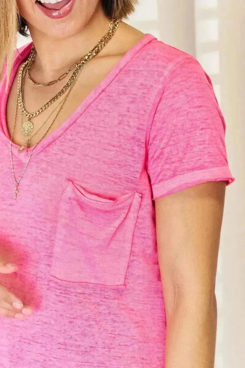 Zenana V-Neck Short Sleeve Slit T-Shirt - Bad Moms Club