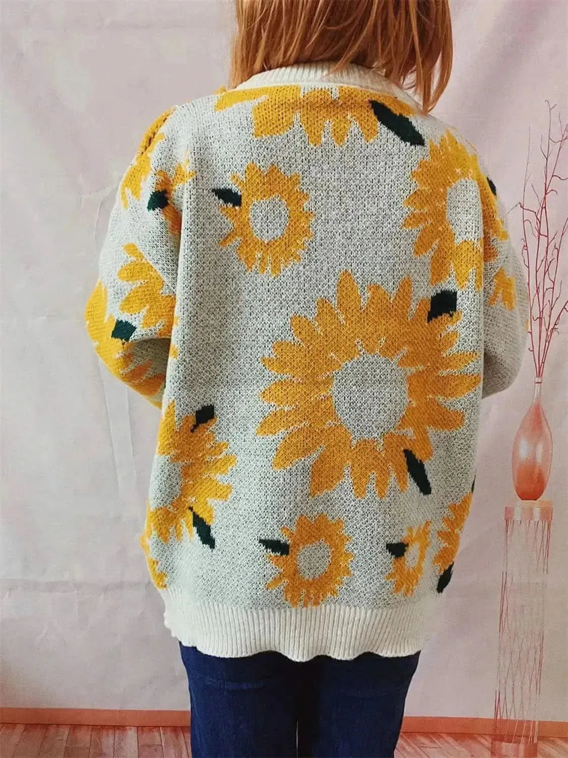 Sunflower Dropped Shoulder Long Sleeve Sweater - Bad Moms Club