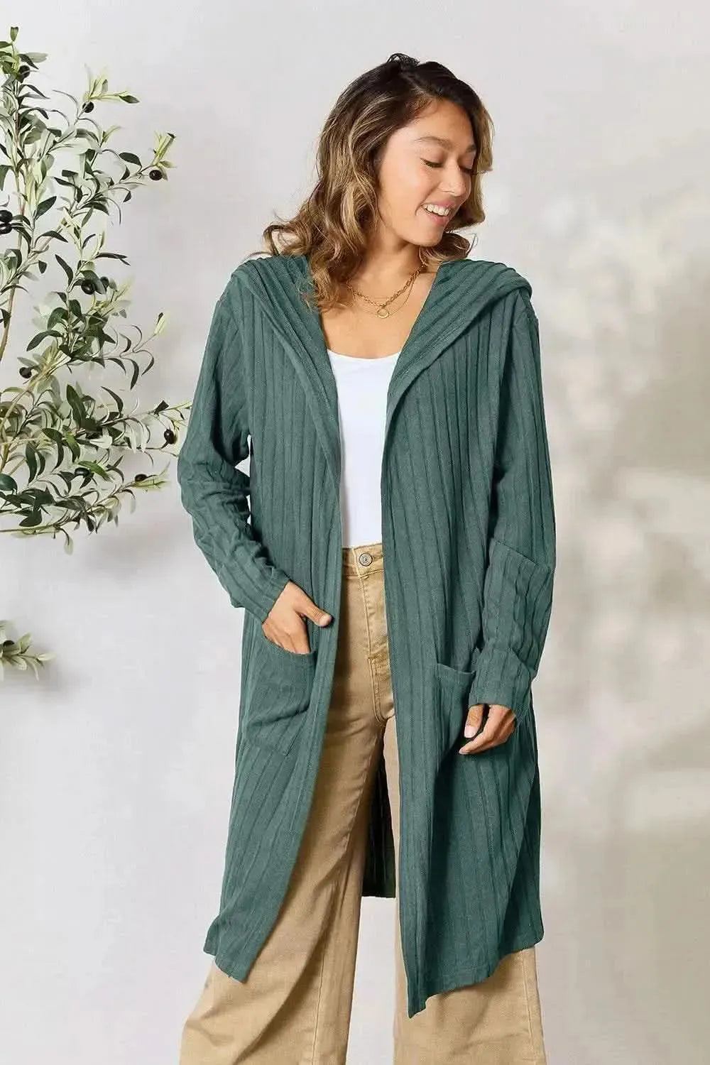 Basic Bae Full Size Hooded Sweater Cardigan - Bad Moms Club