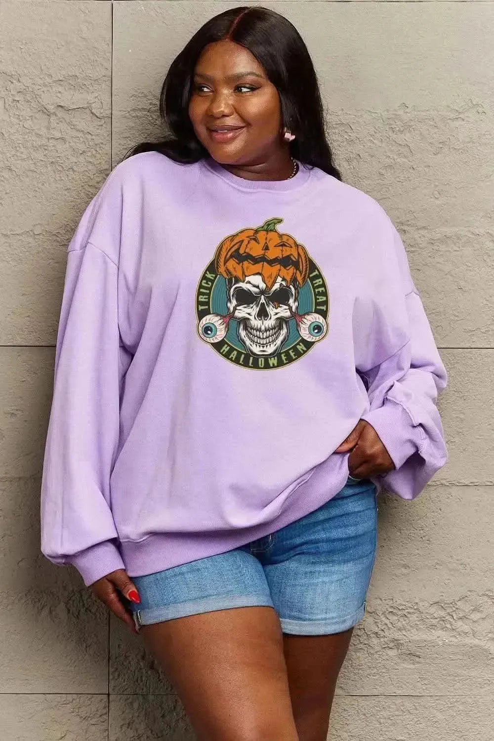 Simply Love Full Size Skull Graphic Sweatshirt - Bad Moms Club