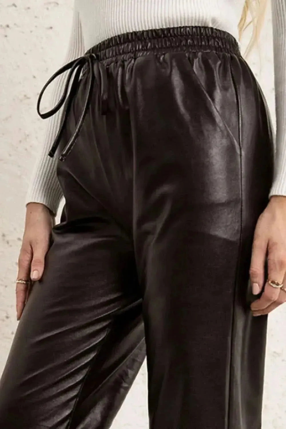 Ivy Lane Elastic Waist PU Leather Joggers - Bad Moms Club