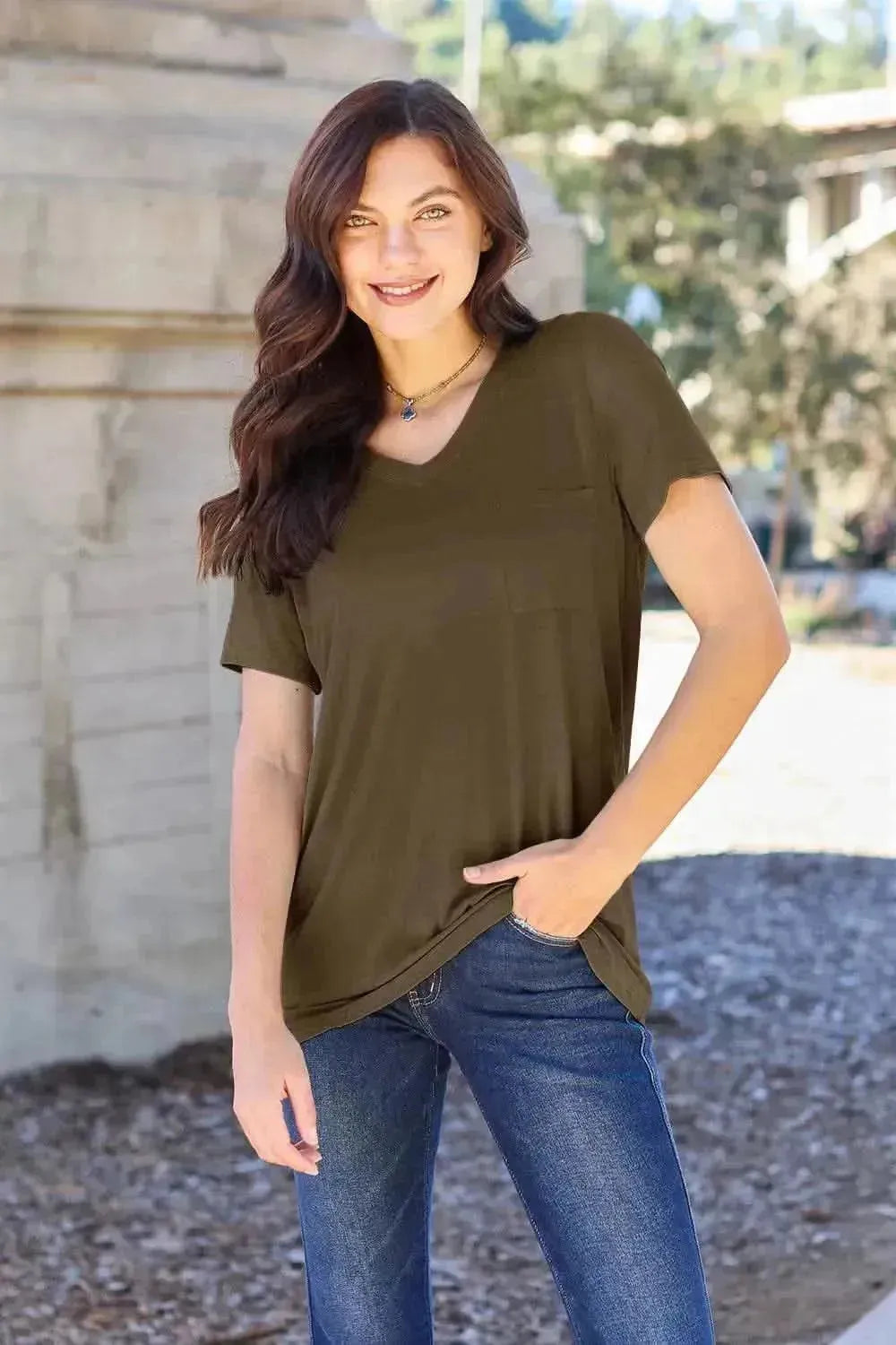 Basic Bae Full Size V-Neck Short Sleeve T-Shirt - Bad Moms Club