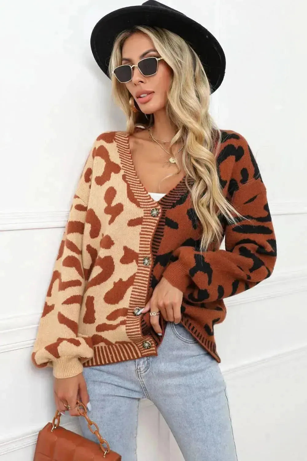 Leopard Button Front Ribbed Trim Cardigan - Bad Moms Club