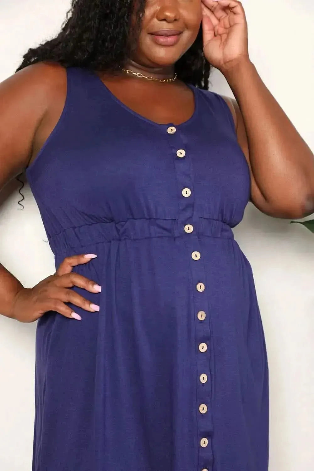 Double Take Button Front Empire Waist Sleeveless Slit Magic Dress - Bad Moms Club