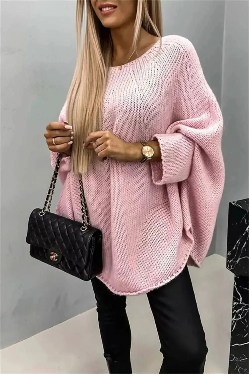 Round Neck Batwing Sleeve Sweater - Bad Moms Club