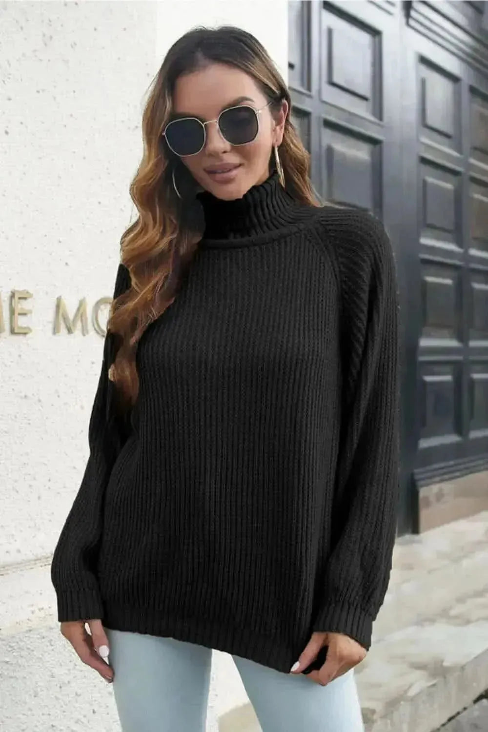 Turtleneck Rib-Knit Sweater - Bad Moms Club