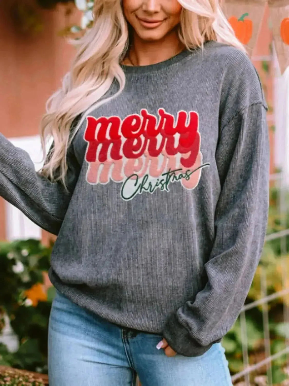 Full Size MERRY CHRISTMAS Round Neck Long Sleeve Sweatshirt - Bad Moms Club