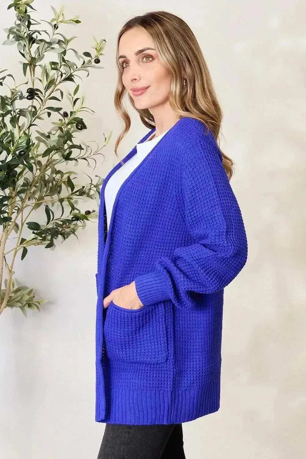 Zenana Full Size Waffle-Knit Open Front Cardigan - Bad Moms Club