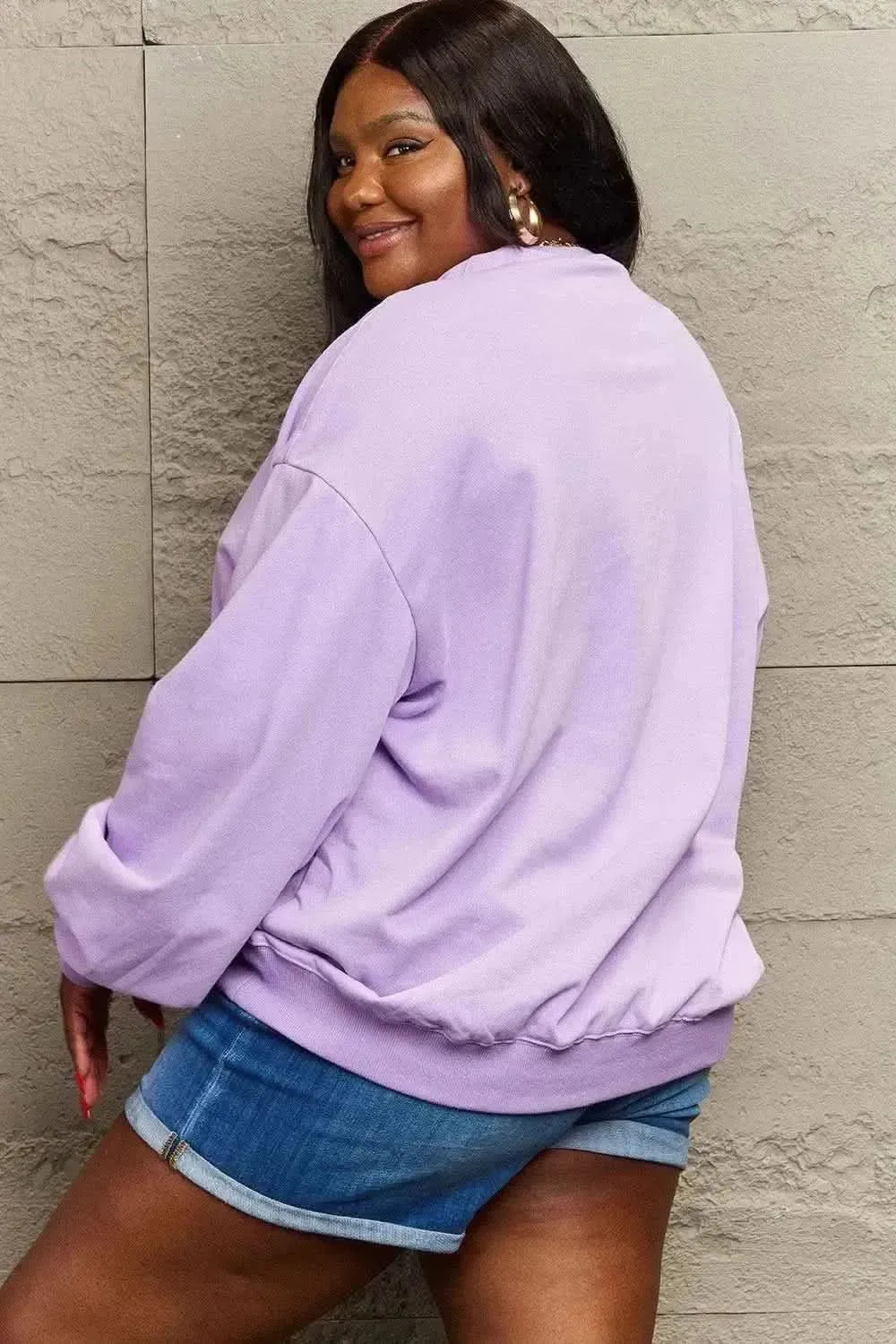 Simply Love Full Size Graphic Drop Shoulder Sweatshirt - Bad Moms Club