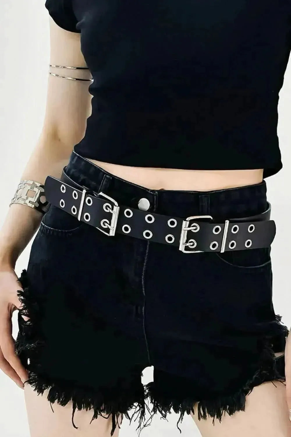 PU Leather Two Row Eyelet Belt - Bad Moms Club