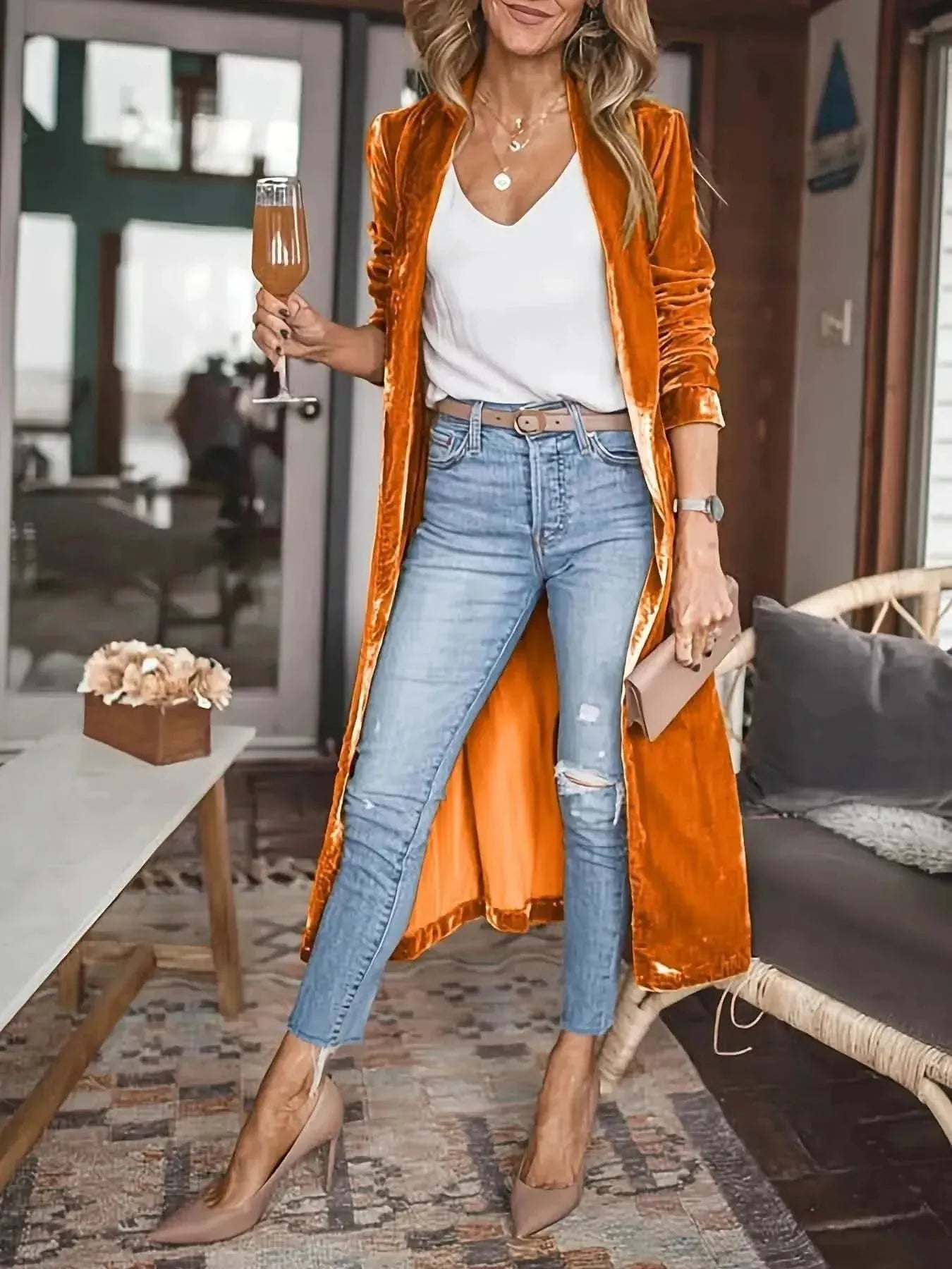 Open Front Long Sleeve Coat - Bad Moms Club