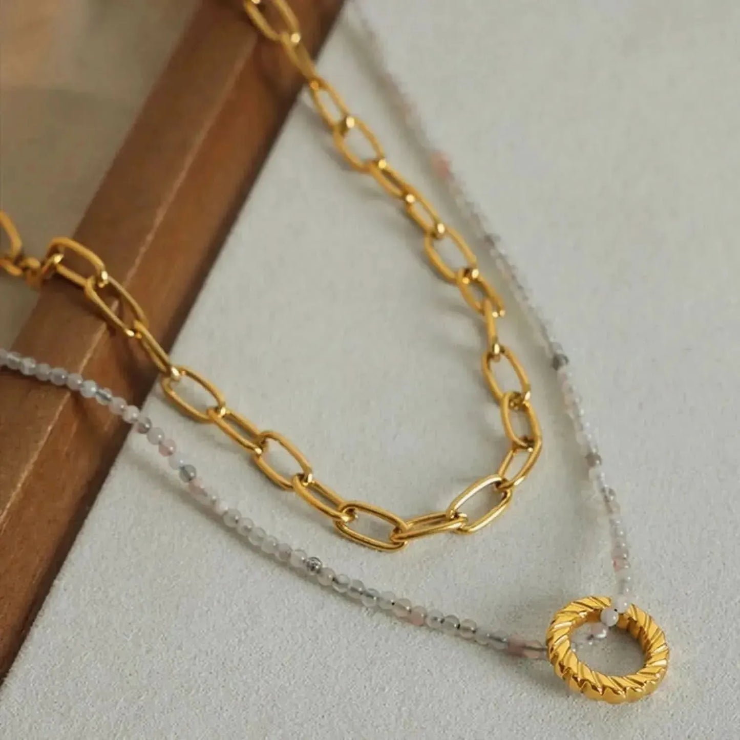 Beaded Double-Layered Titanium Steel Necklace - Bad Moms Club