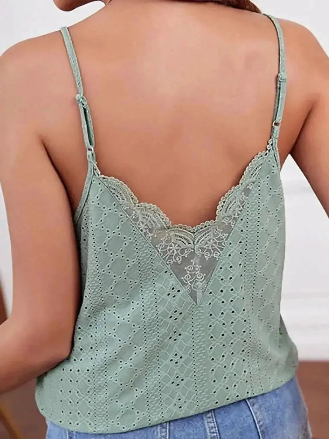 Eyelet Lace Detail V-Neck Cami - Bad Moms Club