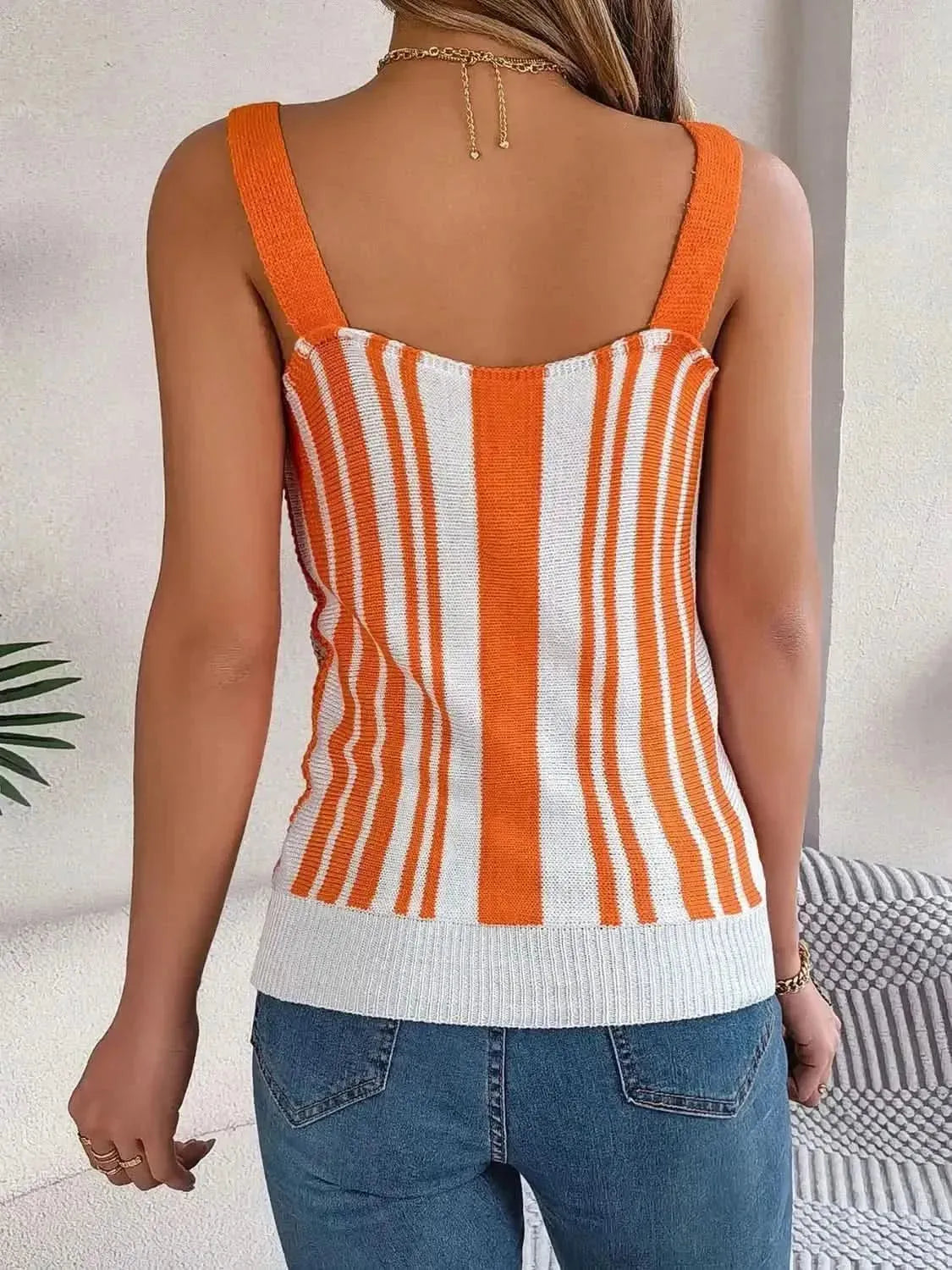 Openwork Striped V-Neck Tank - Bad Moms Club