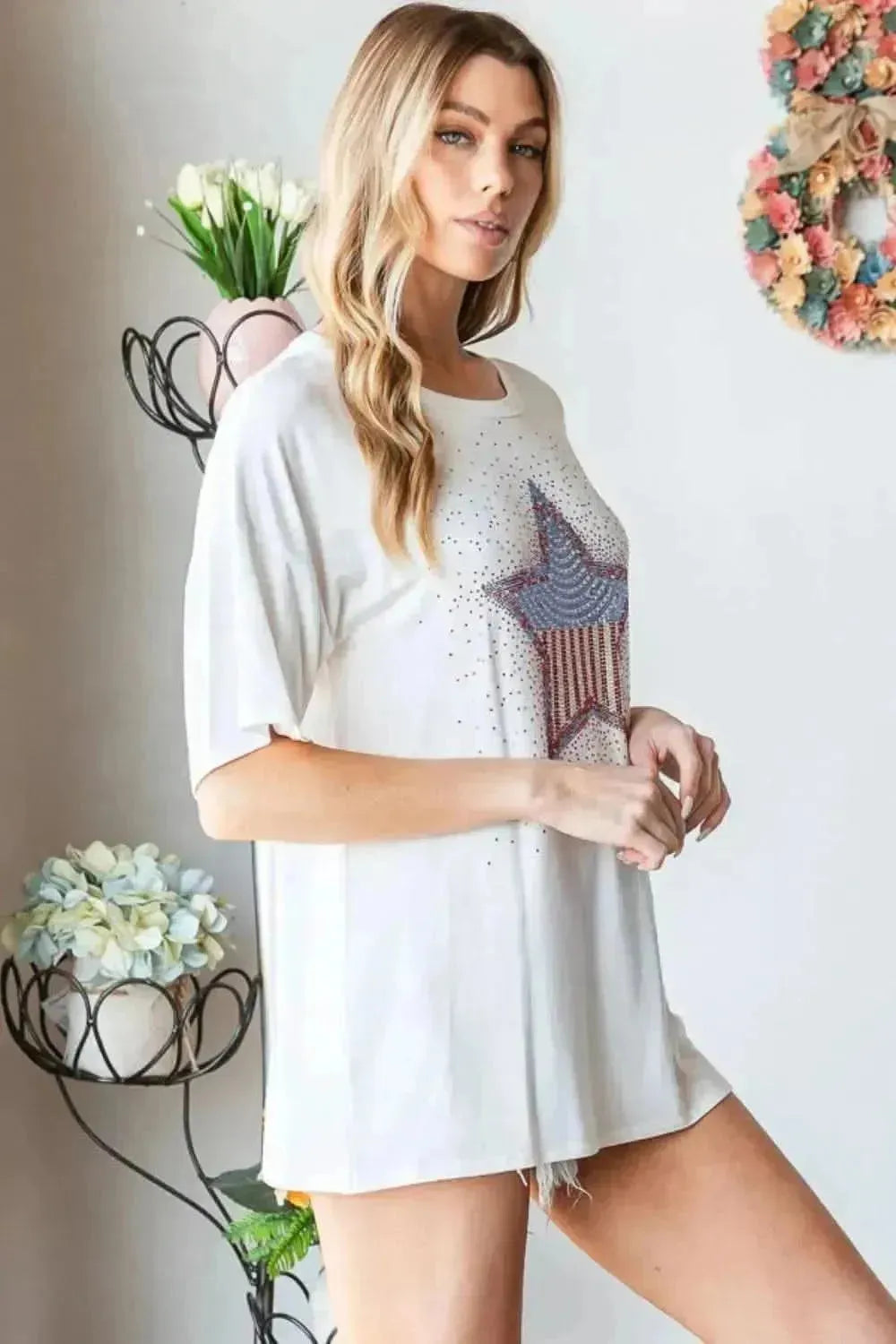 Heimish Full Size Star Patch Short Sleeve T-Shirt - Bad Moms Club