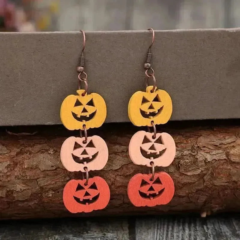 Wooden Contrast Pumpkin Earrings - Bad Moms Club