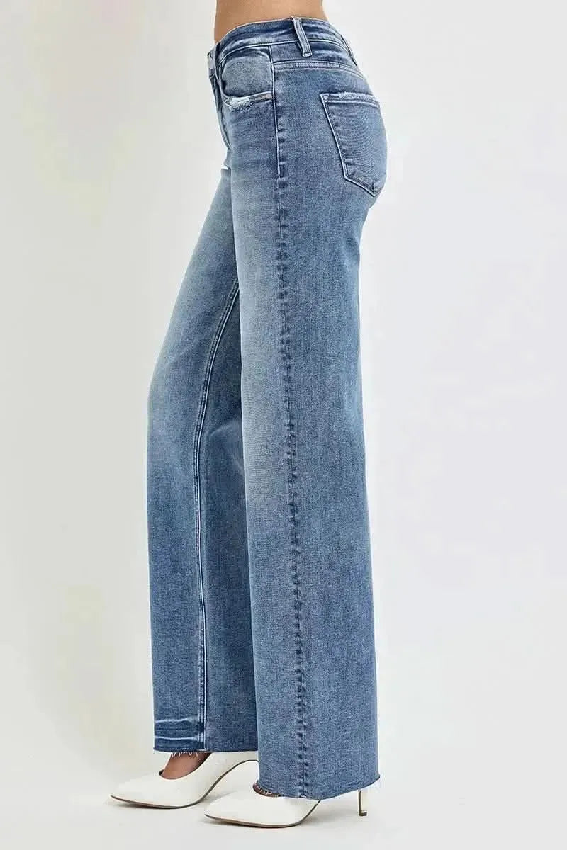 RISEN Full Size High Rise Straight Leg Jeans with Pockets - Bad Moms Club