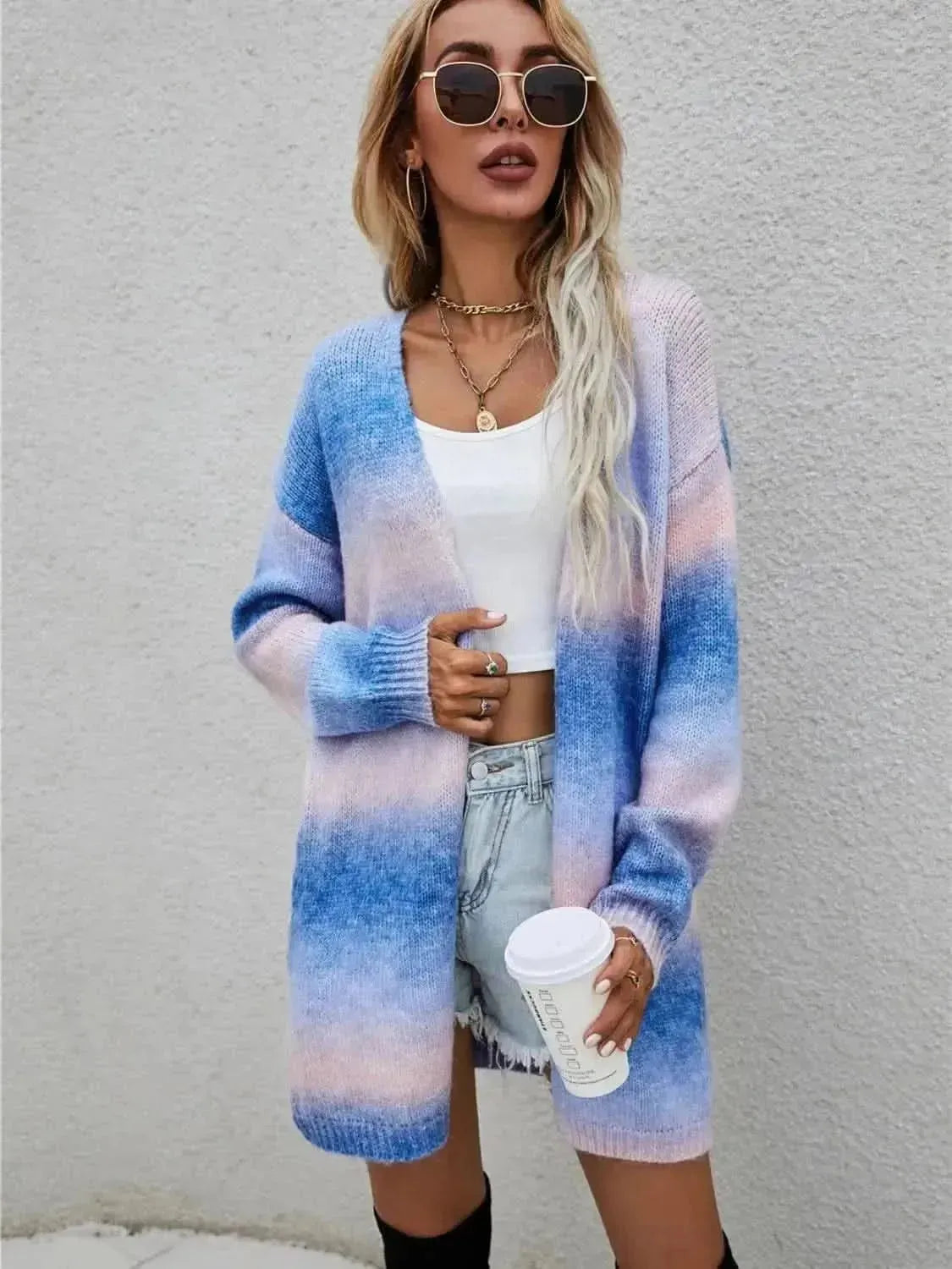 Full Size Gradient Open Front Cardigan - Bad Moms Club