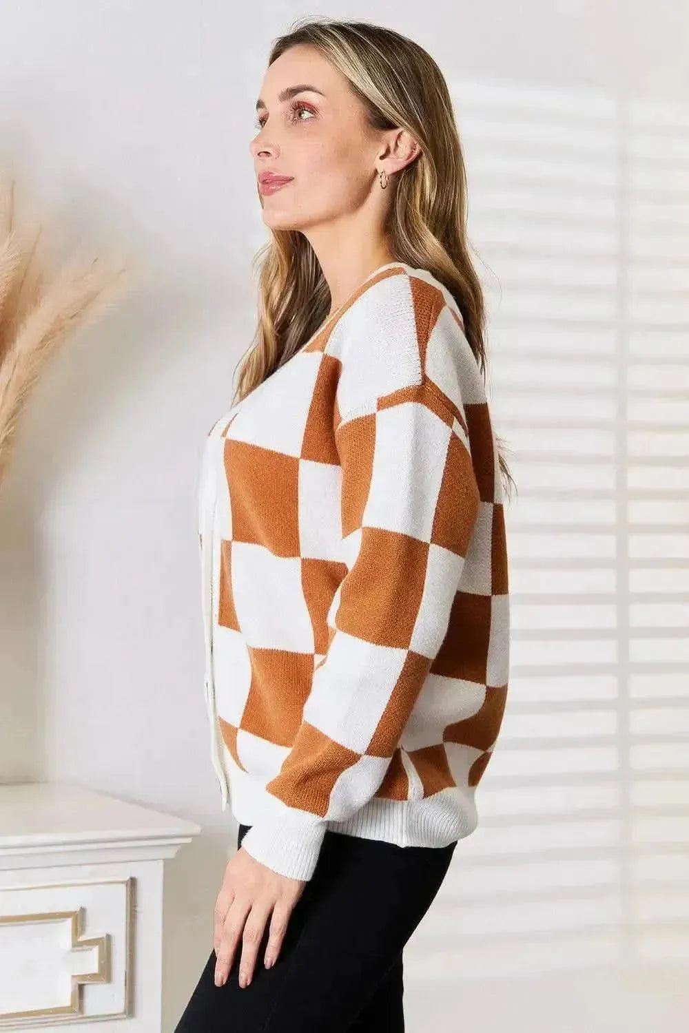 Double Take Button-Up V-Neck Dropped Shoulder Cardigan - Bad Moms Club