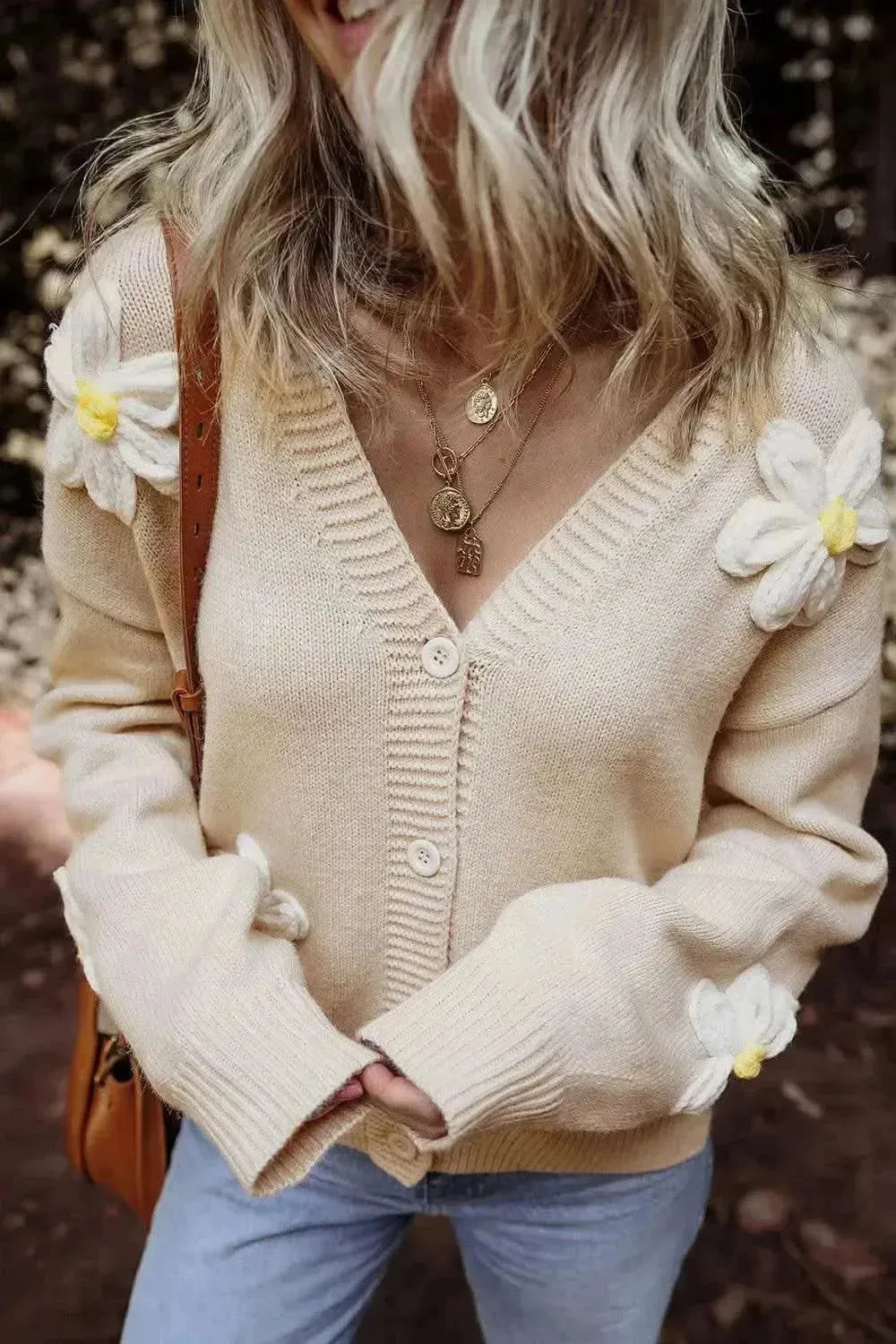 Flower Dropped Shoulder Long Sleeve Cardigan - Bad Moms Club