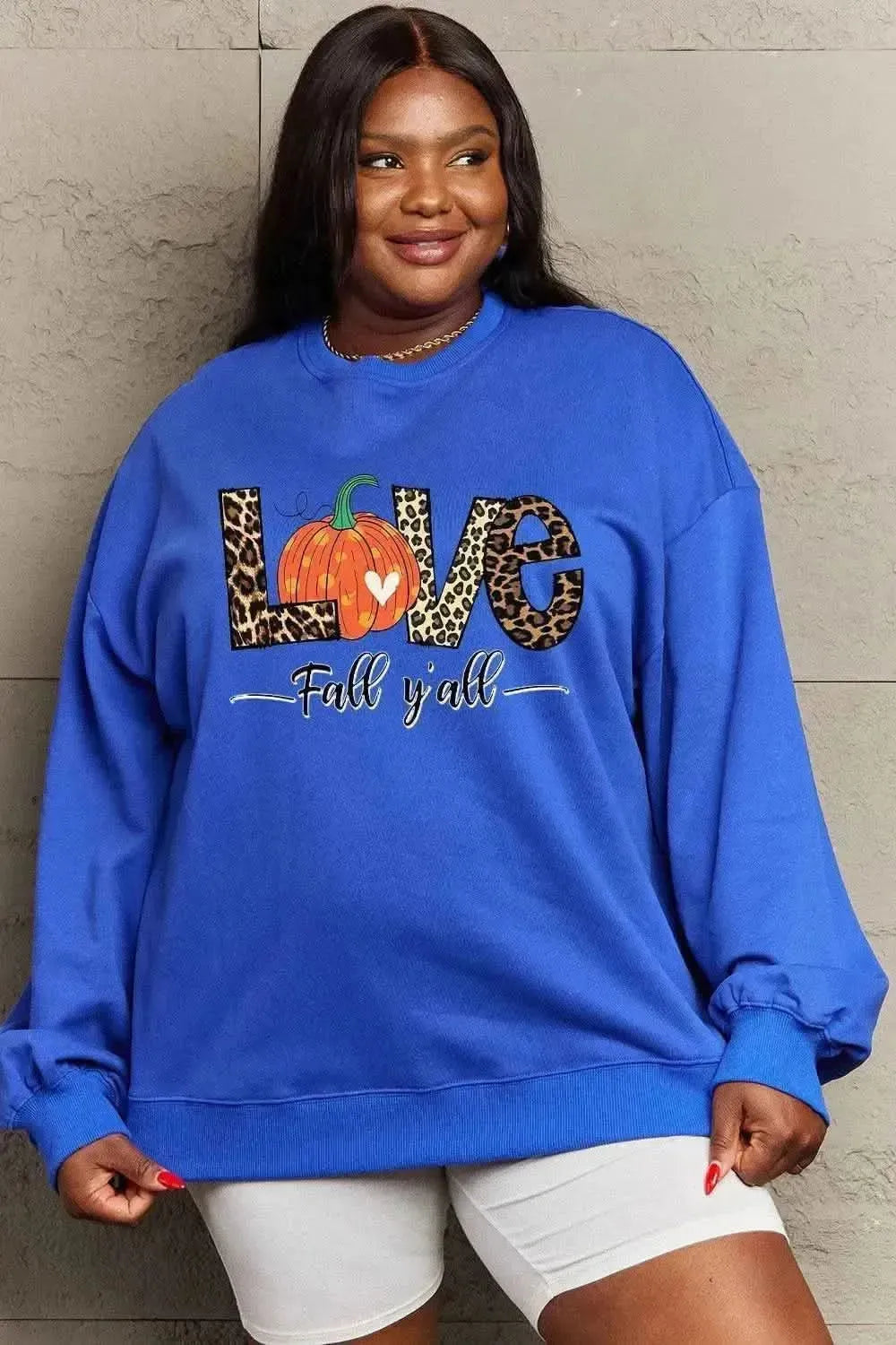 Simply Love Full Size LOVE FALL Y'ALL Graphic Sweatshirt - Bad Moms Club