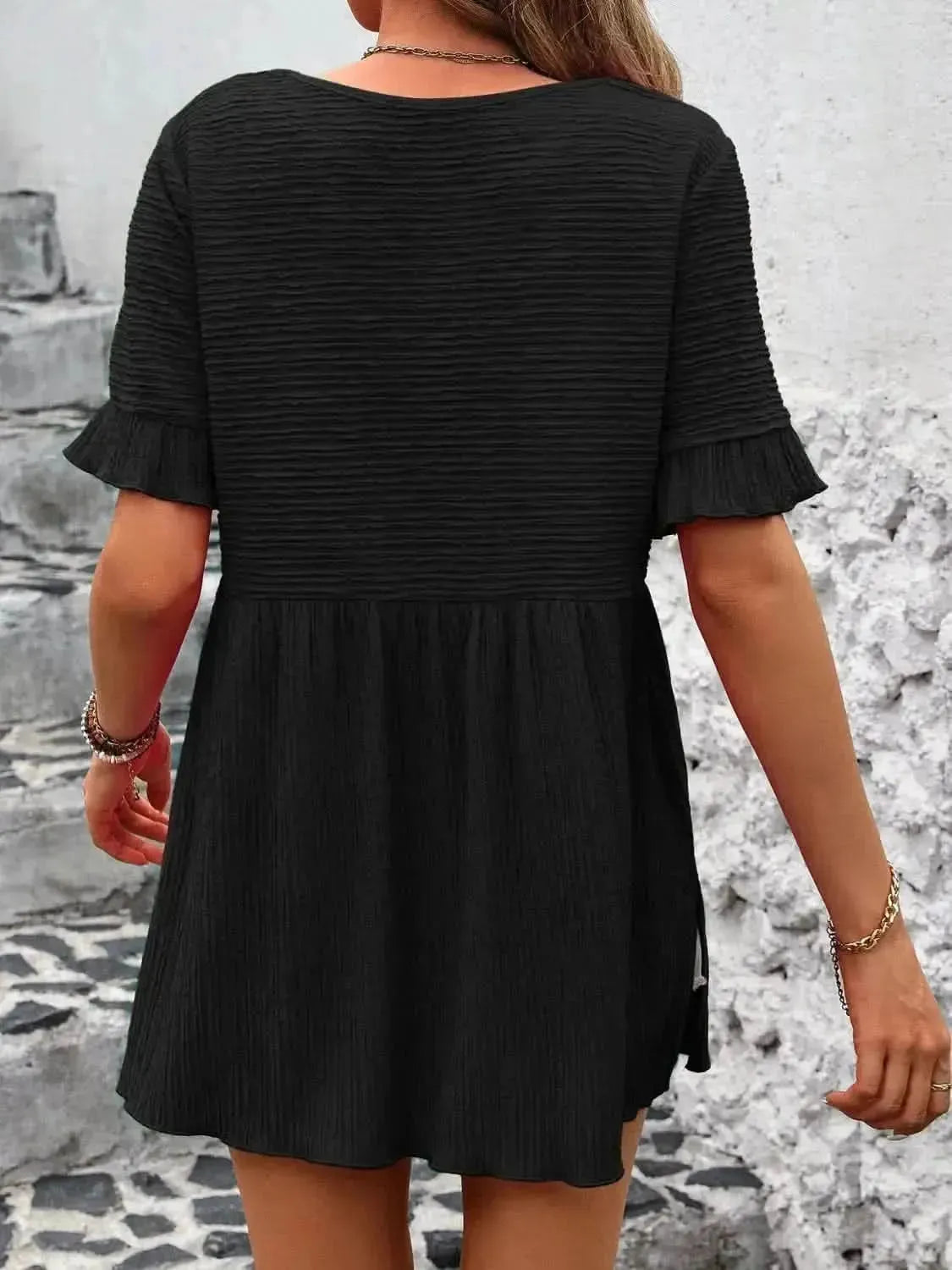 Ivy Lane Round Neck Short Sleeve Blouse - Bad Moms Club