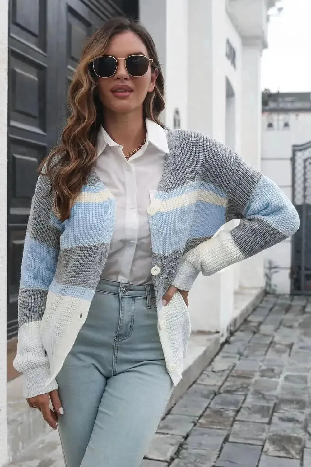 Color Block Button Down Cardigan - Bad Moms Club