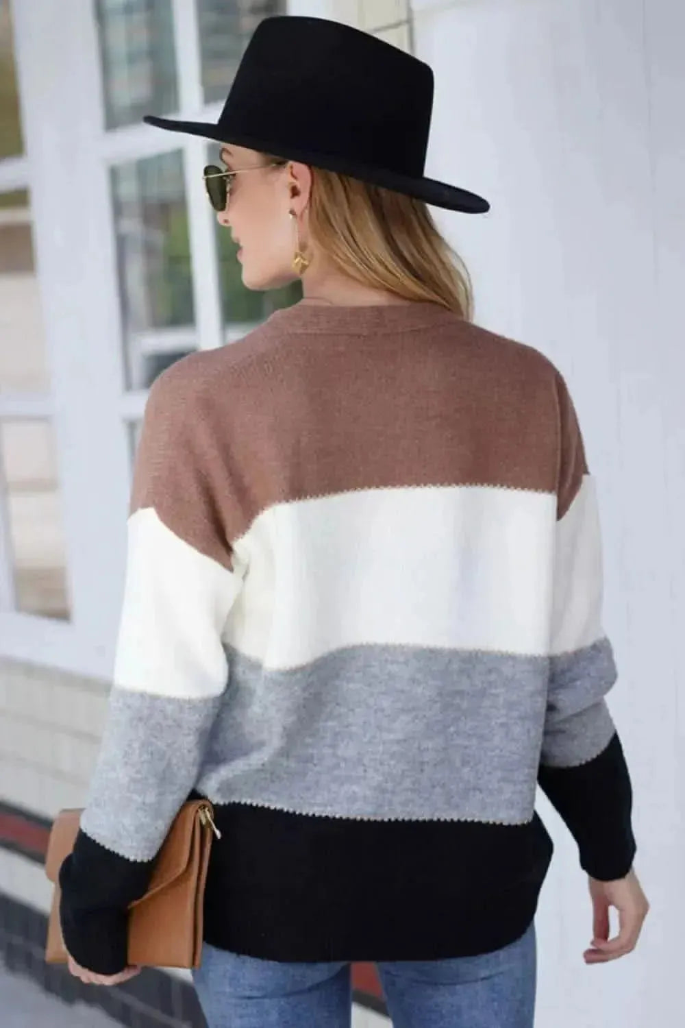 Woven Right Color Block V-Neck Button Down Cardigan - Bad Moms Club
