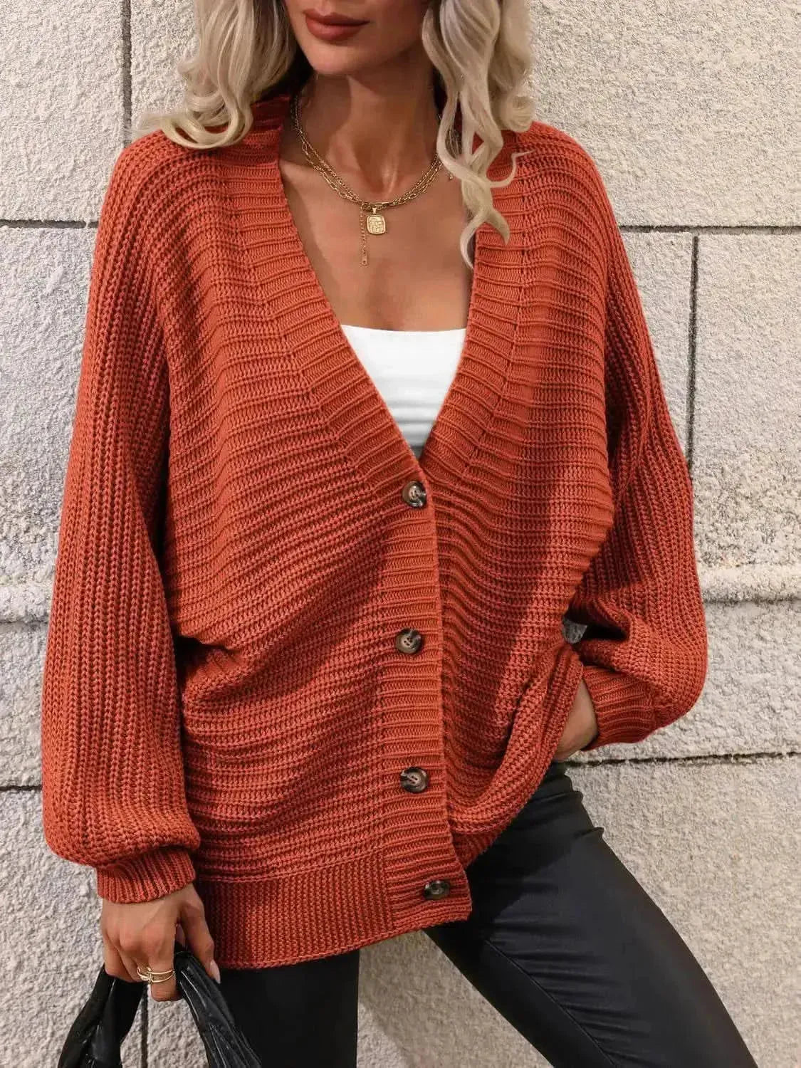 Button Down Horizontal-Ribbing Longline Cardigan - Bad Moms Club
