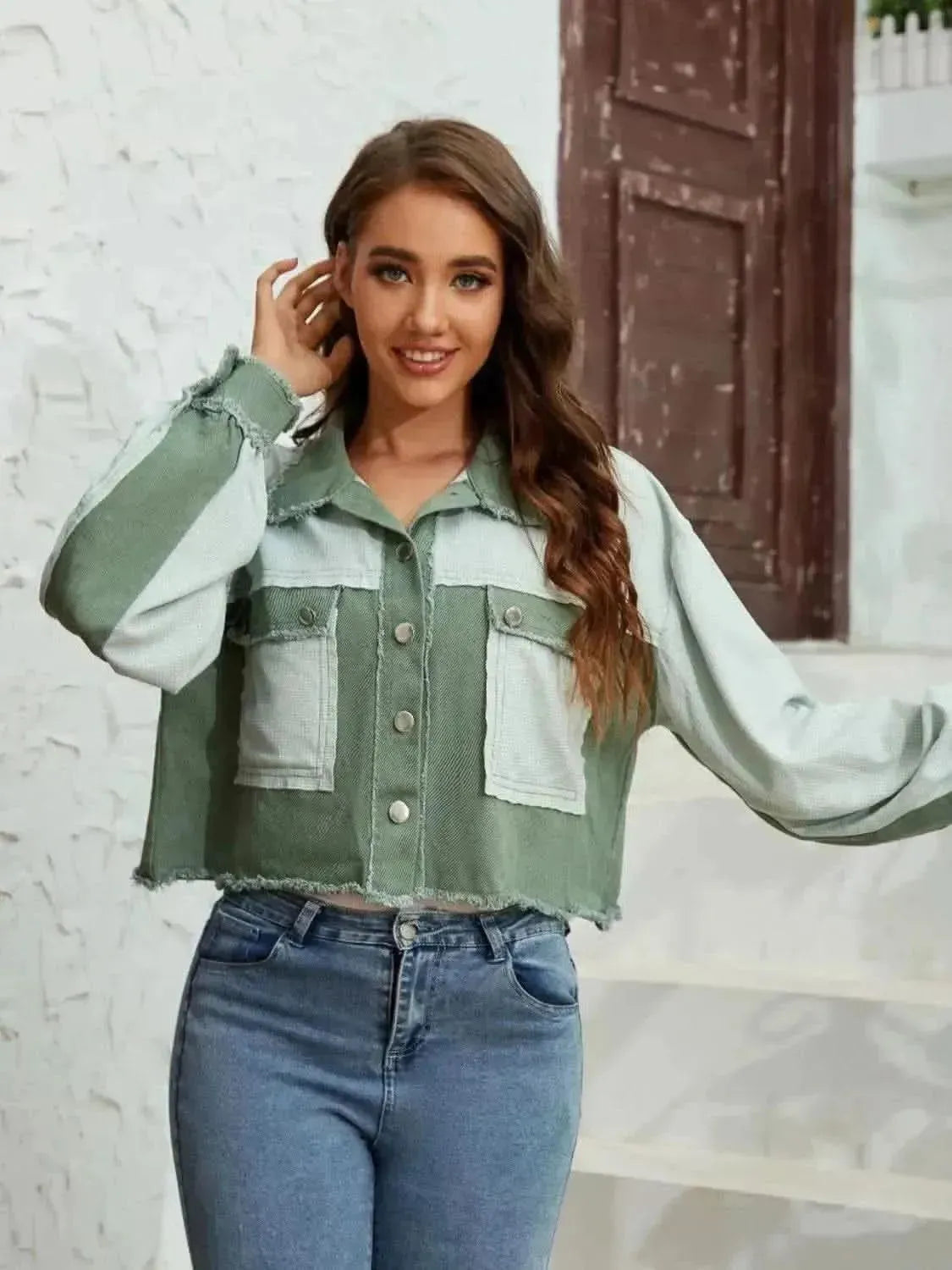 Color Block Crop Jacket with Pockets - Bad Moms Club