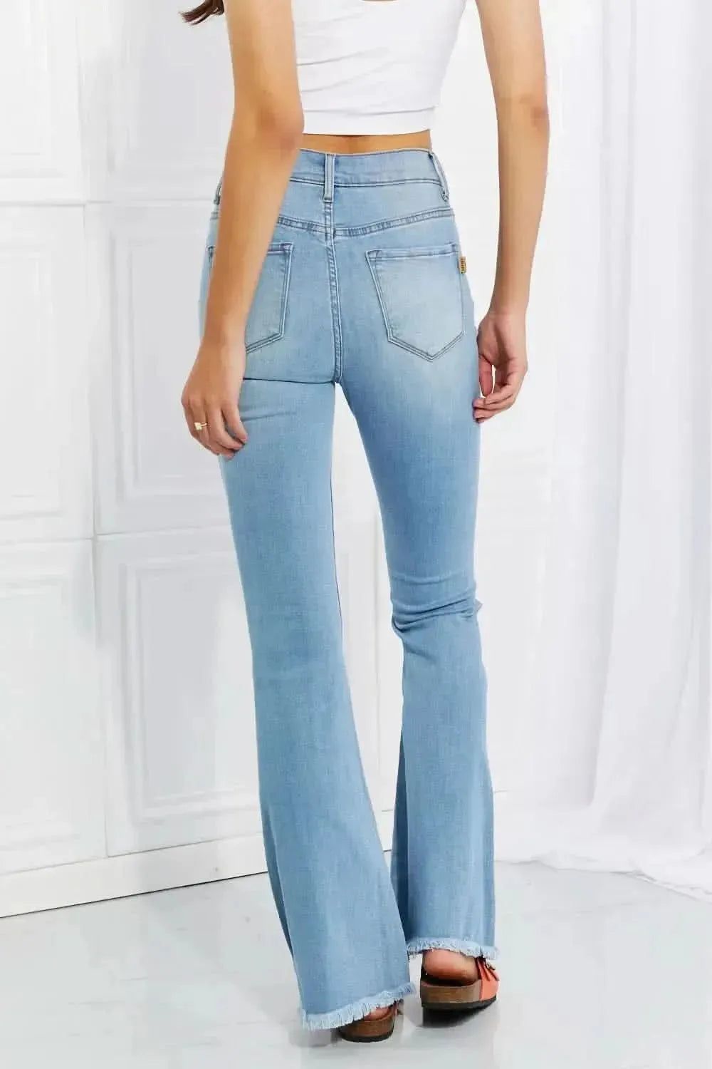 Vibrant MIU Full Size Jess Button Flare Jeans - Bad Moms Club