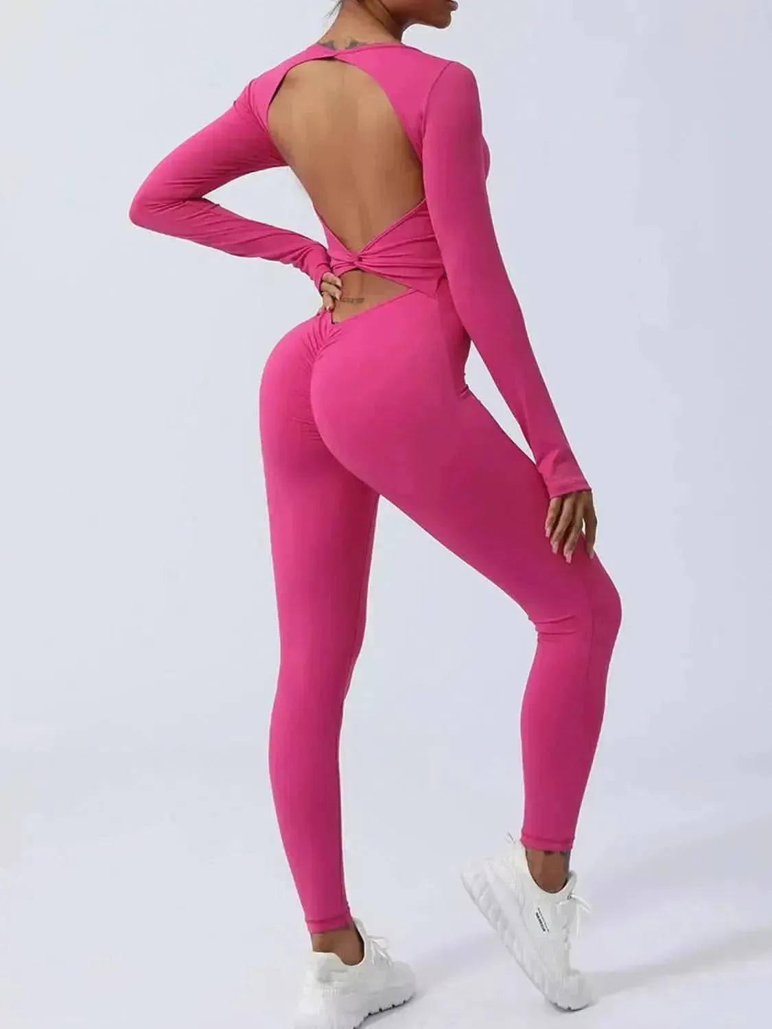 Twisted Backless Long Sleeve Jumpsuit - Bad Moms Club