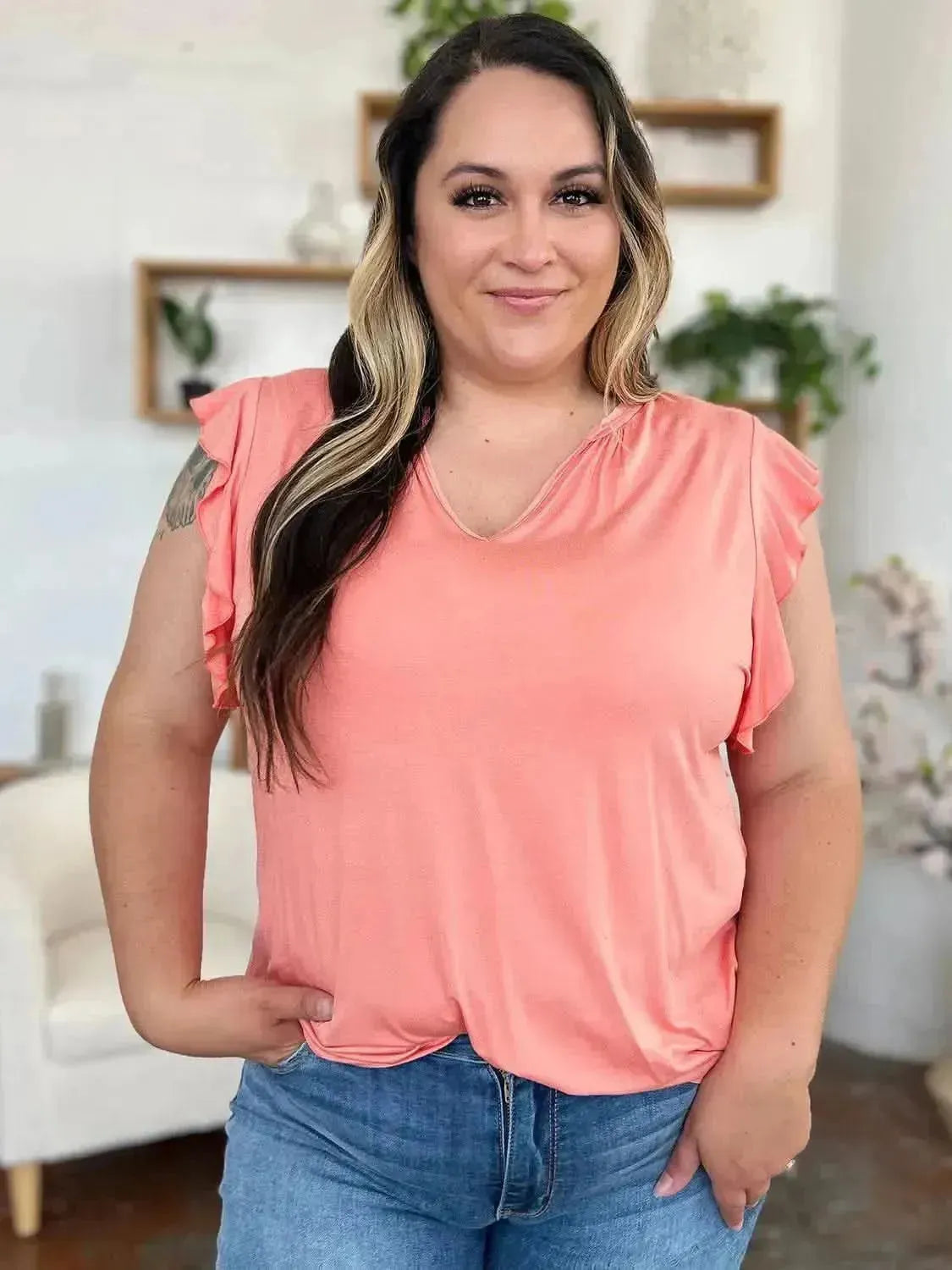 Basic Bae Full Size Bamboo Notched Ruffled Short Sleeve T-Shirt - Bad Moms Club