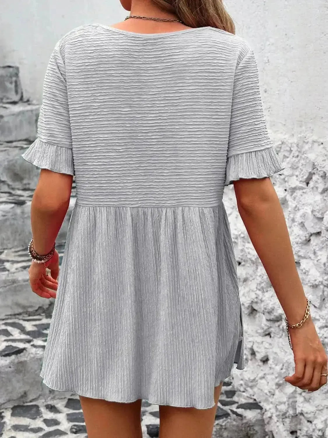 Ivy Lane Round Neck Short Sleeve Blouse - Bad Moms Club